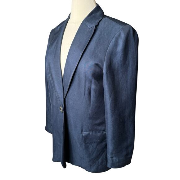 Scotch & Soda Navy Blue Linen Blend Blazer Medium Single Button Preppy Lined - Picture 2 of 8